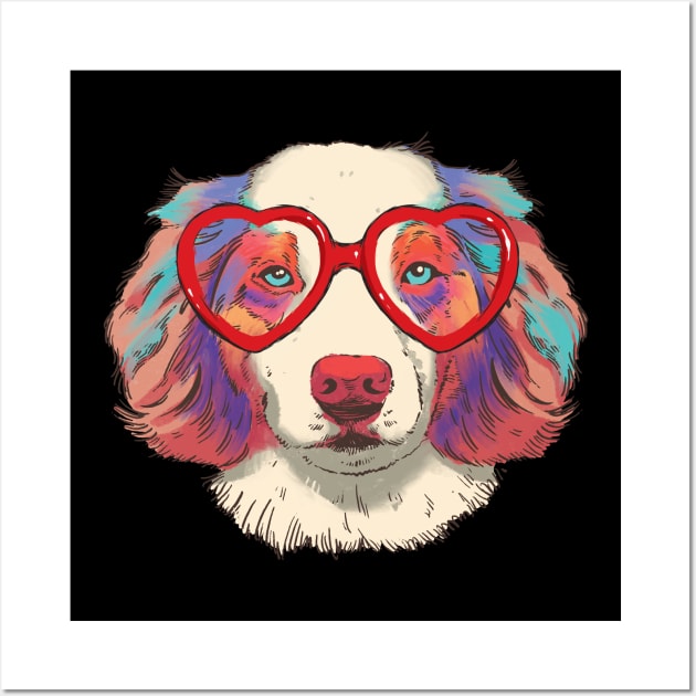 Funny Australian Shepherd Dog Valentine's day Wall Art by Ramadangonim